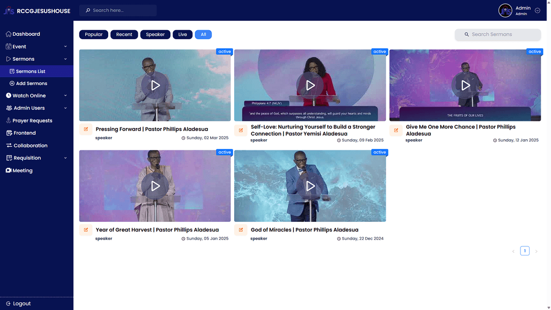RCCG Jesus House | Dashboard